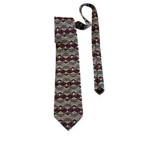 XMI For Nordstrom Classic Neck Tie Maroon Gray Geometric 100% Silk Handmade USA